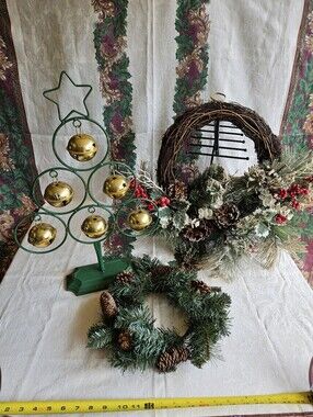 Metal Ring Tree with Gold Bells PLUS 2 Wreaths
